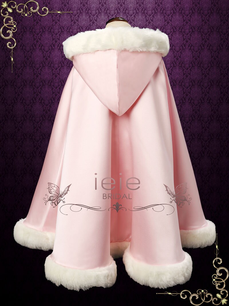 Short Children Cape With Fur Edge, Short Pink Cape With Fur