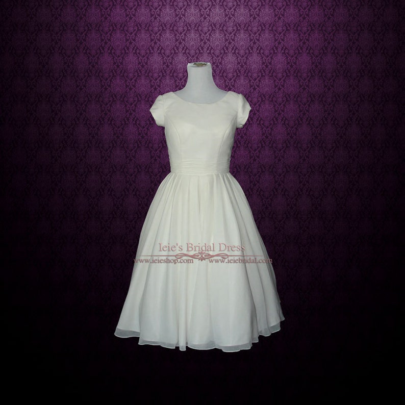 Tea Length Chiffon Modest Wedding Dress