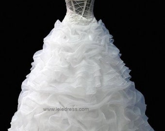 One Shoulder Organza Ruffle Ball Gown Wedding Gown