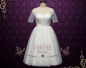 Short Vintage Polka Dot Wedding Dress with Sweetheart Neckline | Brielle Y200512