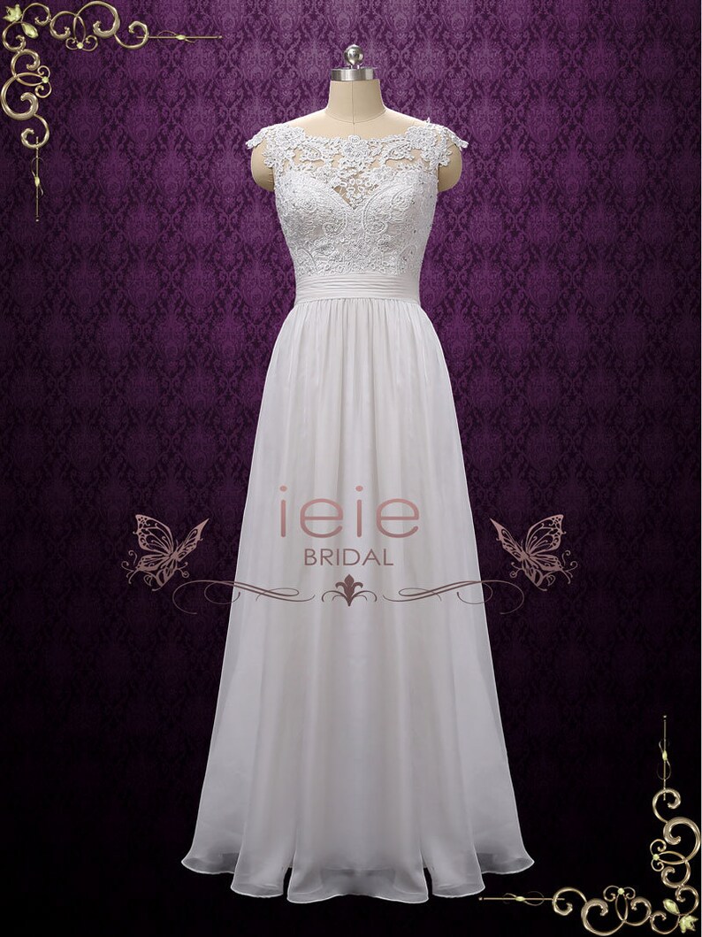 Boho Lace Chiffon Wedding Dress with Keyhole Back, Grecian Wedding Dress Galina image 2