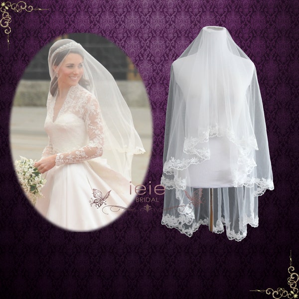 Kate Middleton Style Lace Wedding Veil  | Drop Veil | Bridal Veil | Lace Edge Veil | Short Wedding Veil | Short Veil | VG1024