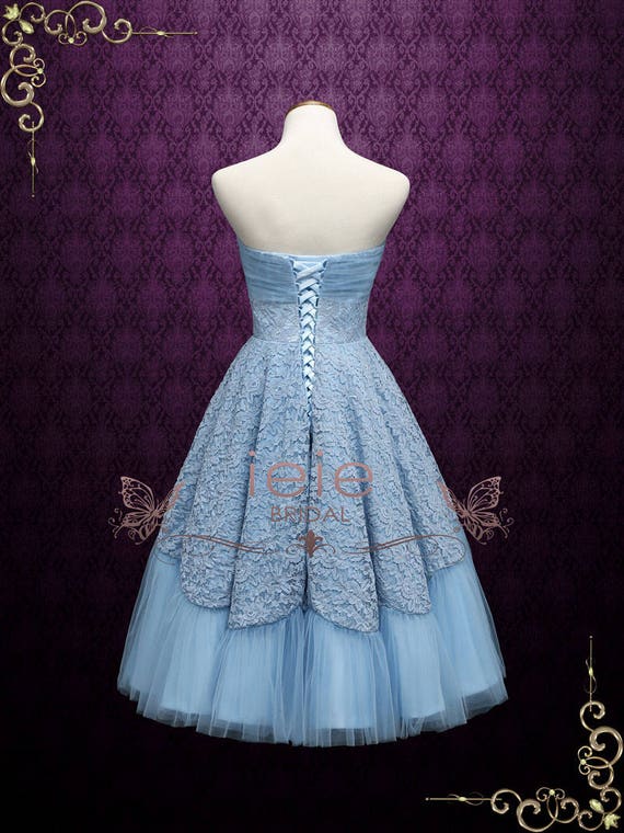 Retro 50s Blue Tea Length Prom Dress ...