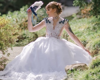 Unique Ball Gown Wedding Dress with Illusion Lace Back | LEEA EN200613