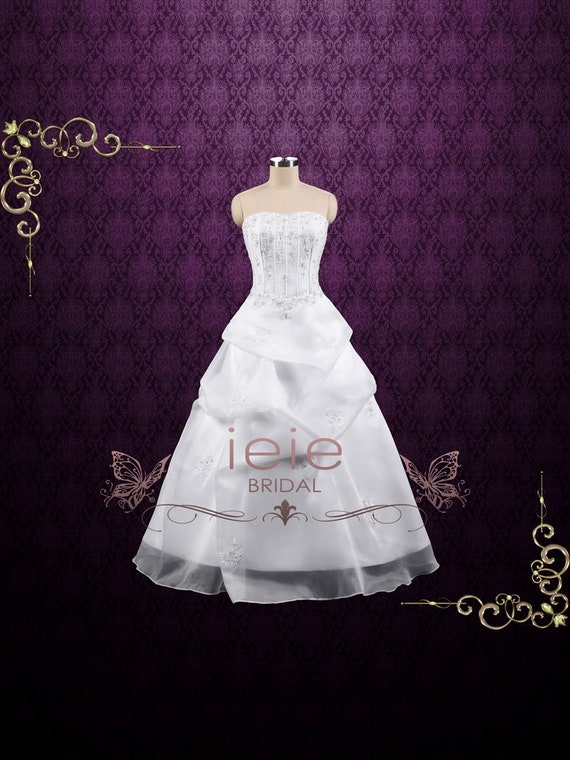 Strapless Corset A line Organza Wedding Dress White Wedding Dress