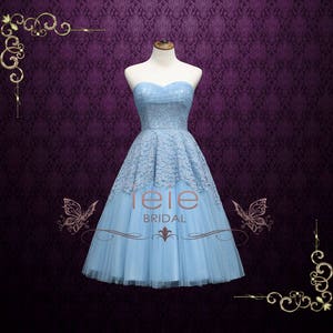 Retro 50s Blue Tea Length Prom Dress Homecoming Dress Sweet Sixteen Dress | Gabby