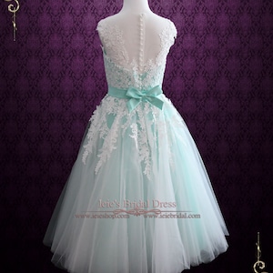 Mint Green Retro Lace Tea Length Wedding Dress, Retro Wedding Dress, Short Wedding Dress, Green Prom Dress, Formal Dress Rosalie CS150201 image 8