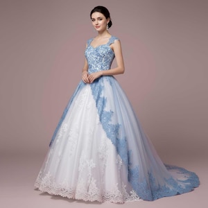 Princess Blue Lace Ball Gown: Gothic Fairytale Wedding Dress