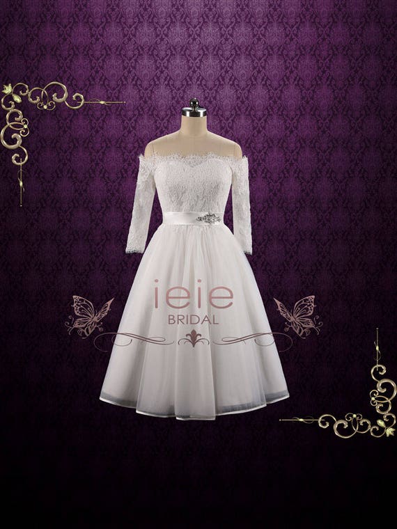 tea length wedding dress off the shoulder