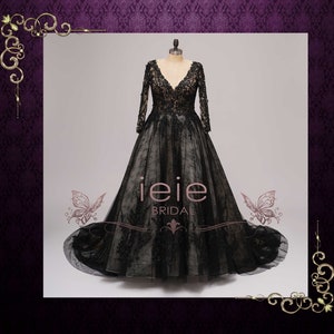 Unique Gothic Black Ball Gown Wedding Dress, Halloween Wedding Dress | BRIENNE AB2101