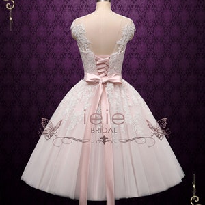 Pearl Pink Retro Tea Length Wedding Dress Prom Dress Formal Dress ...