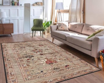 Vintage Oushak Style Rug, Antique Look Teppich, Washable Non-Slip Bohemian Area Rug, Turkish Distressed Large Rug 8x10, Rugs for Living Room