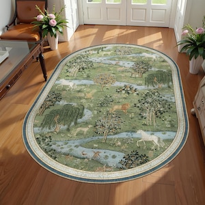 Avian-Inspired Oval Rug for Home Decoration, Cozy Home, Washable Oval Floral Rug, Turkish Distressed Large Rug 8x10, Rugs for Living Room