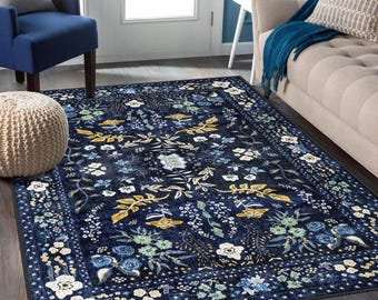 Tapis floral bohème chic et élégance, tapis traditionnel turc unique, tapis décoratif lavable, grand tapis effet vieilli, tapis de salon
