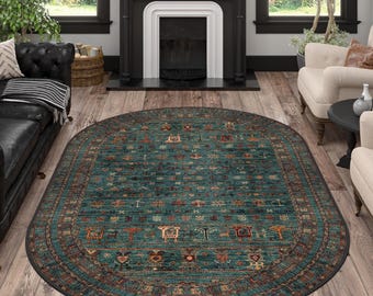 Vintage Style Oval Rug, Antique Look Teppich, Washable Non-Slip Bohemian Area Rug, Turkish Distressed Large Rug 8x10, Rugs for Living Room
