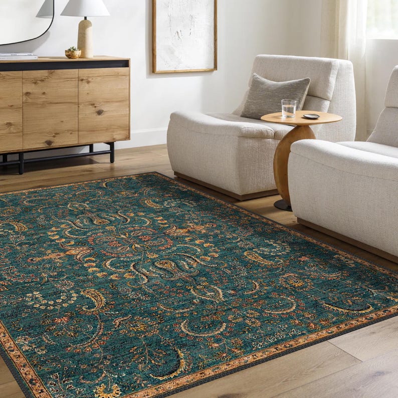 Retro Looking Rug Vintage Style Rug, Antique Look Teppich, Washable Non-slip Bohemian ...