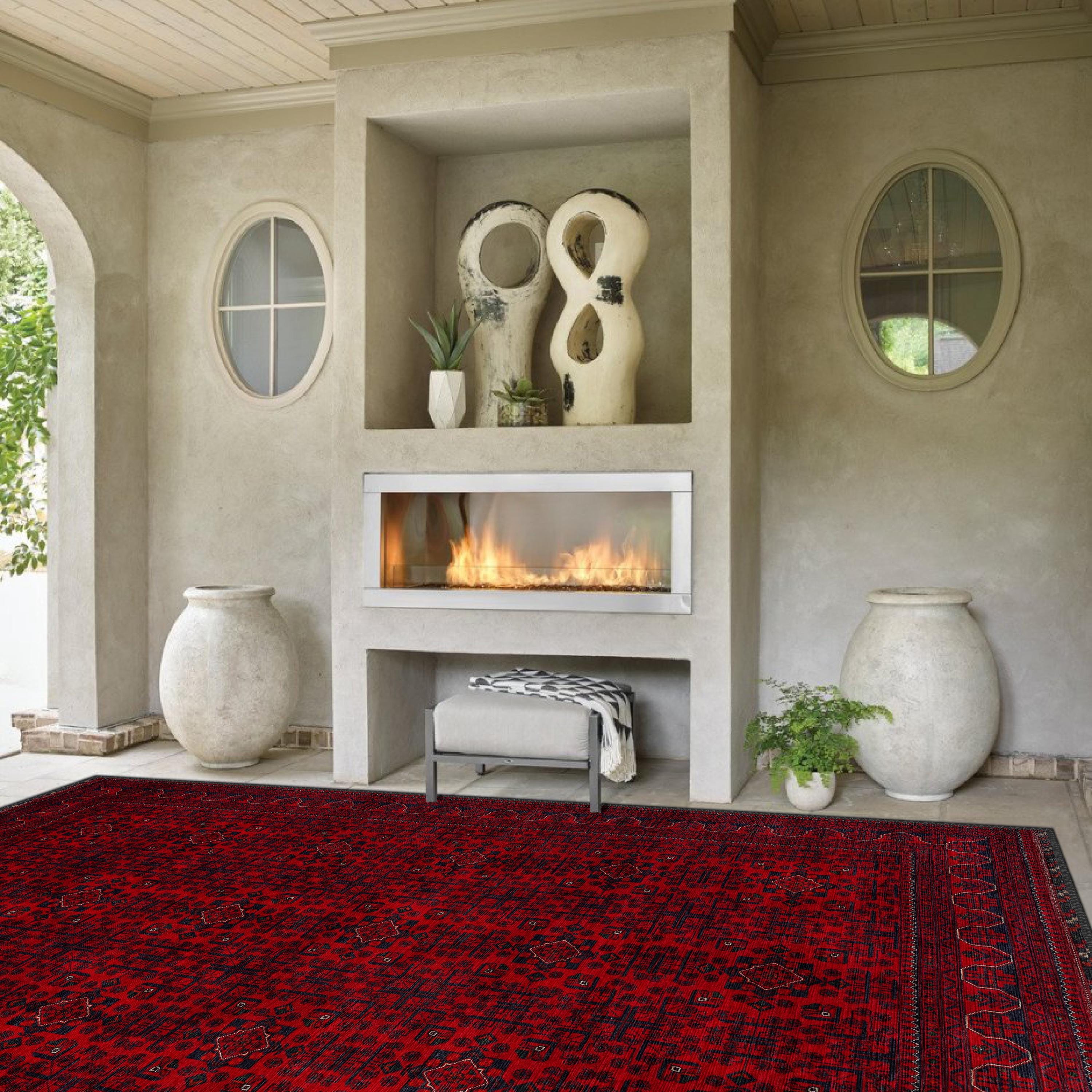 Red Vintage Style Rug, Antique Look Teppich, Washable Non-slip Bohemian ...