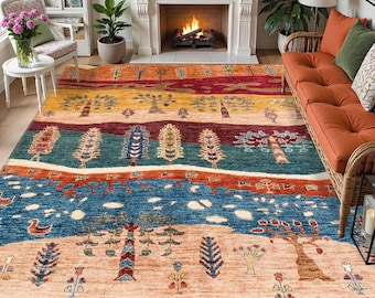 Tree of Life Gabbeh Living Room Rug, Washable Loribaft Colorful Tribal rug