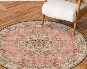 Runder Teppich im antiken Stil, Waschbarer, rutschfester runder Teppich im Vintage-Stil