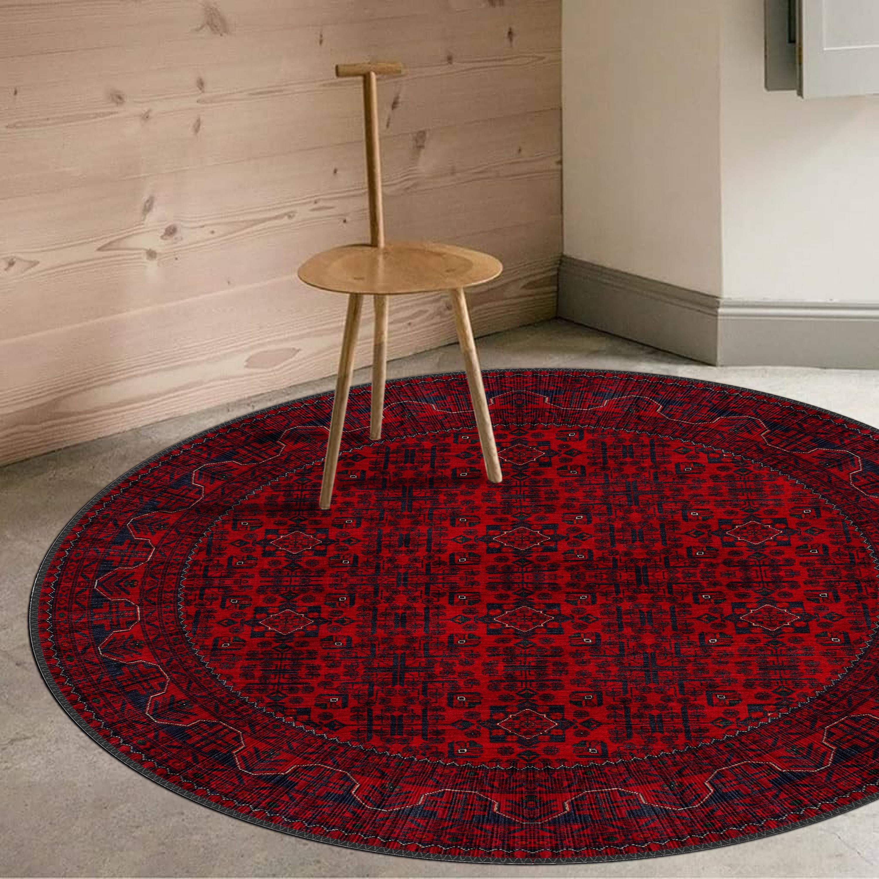 Roter runder Teppich im antiken Stil, Waschbarer, rutschfester runder Teppich, Türkischer Teppich 200x280, Teppich für Wohnzimmer