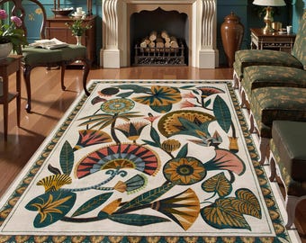 Tapis floral bohème chic et élégant, tapis traditionnel turc unique, tapis antidérapant lavable, grand tapis effet vieilli, tapis de salon