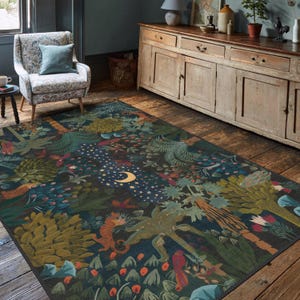 Avian-Inspired Rug for Home Decoration, Cozy Home, Washable Non-Slip Floral Rug, Turkish Distressed Large Rug 8x10, Rugs for Living Room