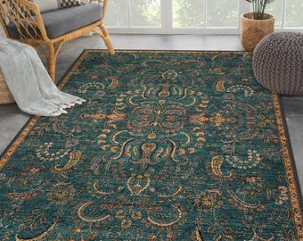 Vintage Style Rug, Antique Look Teppich, Washable Non-Slip Bohemian Area Rug, Turkish Distressed Large Rug 8x10, Rugs for Living Room