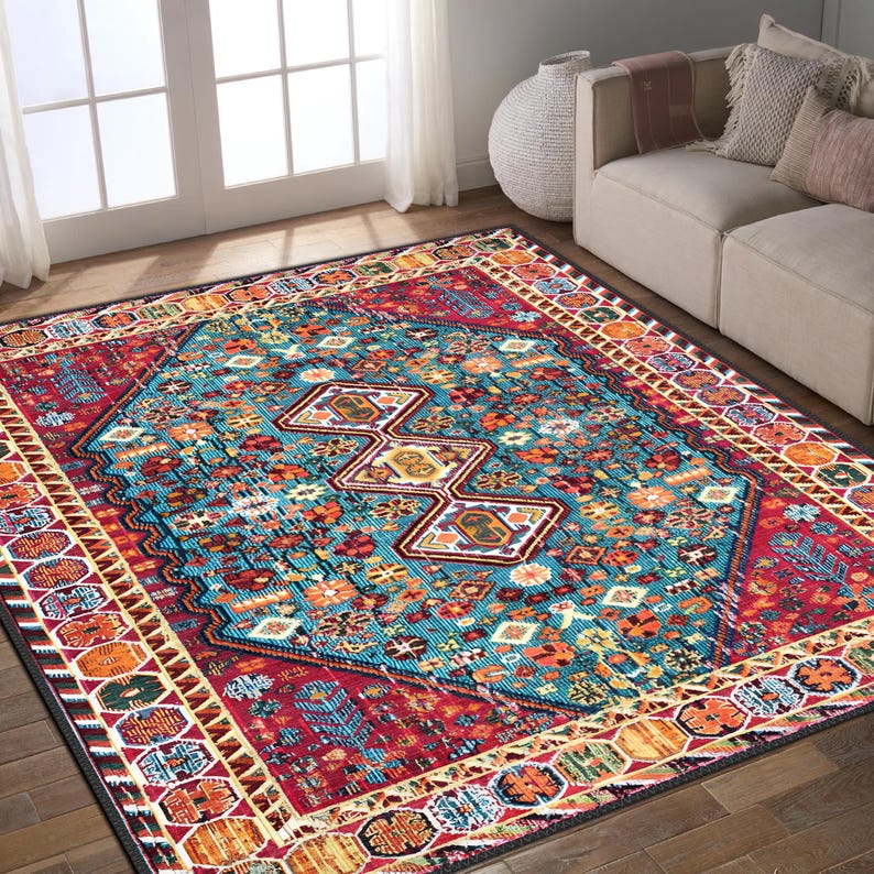 Turkish Area Rug Texture Turkish Traditional Rug, Vibrant Color High Quality Rug, Washable Non ...