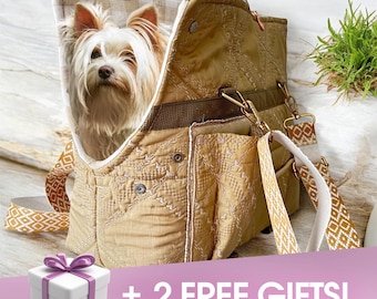 Quilted Dog Carrier Tote Bag, Unique Pet Bed, Zipper Closure, Adjustable Straps, 30x35x12cm