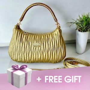 Gold Quilted Bag | Designer Inspired Eco Leather Crossbody Handbag