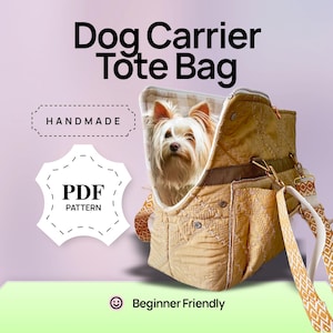 Patrón PDF Bolso Transportín Acolchado para Perro, Bolso Único con Cama para Mascota, Cierre de Cremallera, Correas Cruzadas, 30x35x12cm