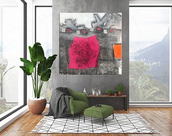 Large Mixed Media Abstract Painting, 36" x 36"