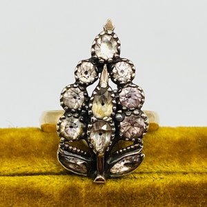 Jaren 1700 Georgische zwarte stippen plakken varenring - bloemencluster cocktailring - maat 6,5