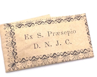 Antique Sealed Paper Reliquary of The Manger Crib of Jesus / Ex S. Praesepio D.N.J.C. Folded Reliquary Wax Seal from Jerusalem / Third Class