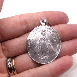 Large 1800s Sterling Miraculous Medal / Antique Catholic Religious Third Class Relic Medal Pendant / Our Lady of Grace Rosary Medal
