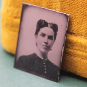 Gorgeous Miniature Victorian Gem Tintype Portrait of a Beautiful Woman / Victorian Locket Photograph of a Young Lady with Amazing Hair