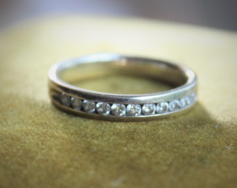 Estate Thin 14k White Gold Channel Set Diamond Band / Diamond Anniversary Ring / Stackable Diamond Ring