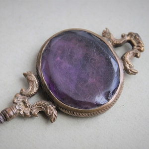 Large Georgian Foiled Amethyst Paste Watch Key Fob with Dragons / Antique Exotic Asian Jeweled Watch Key Pendant