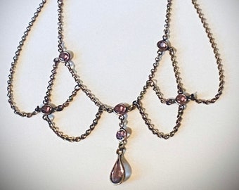 Art Nouveau Amethyst Rose Gold Festoon Necklace