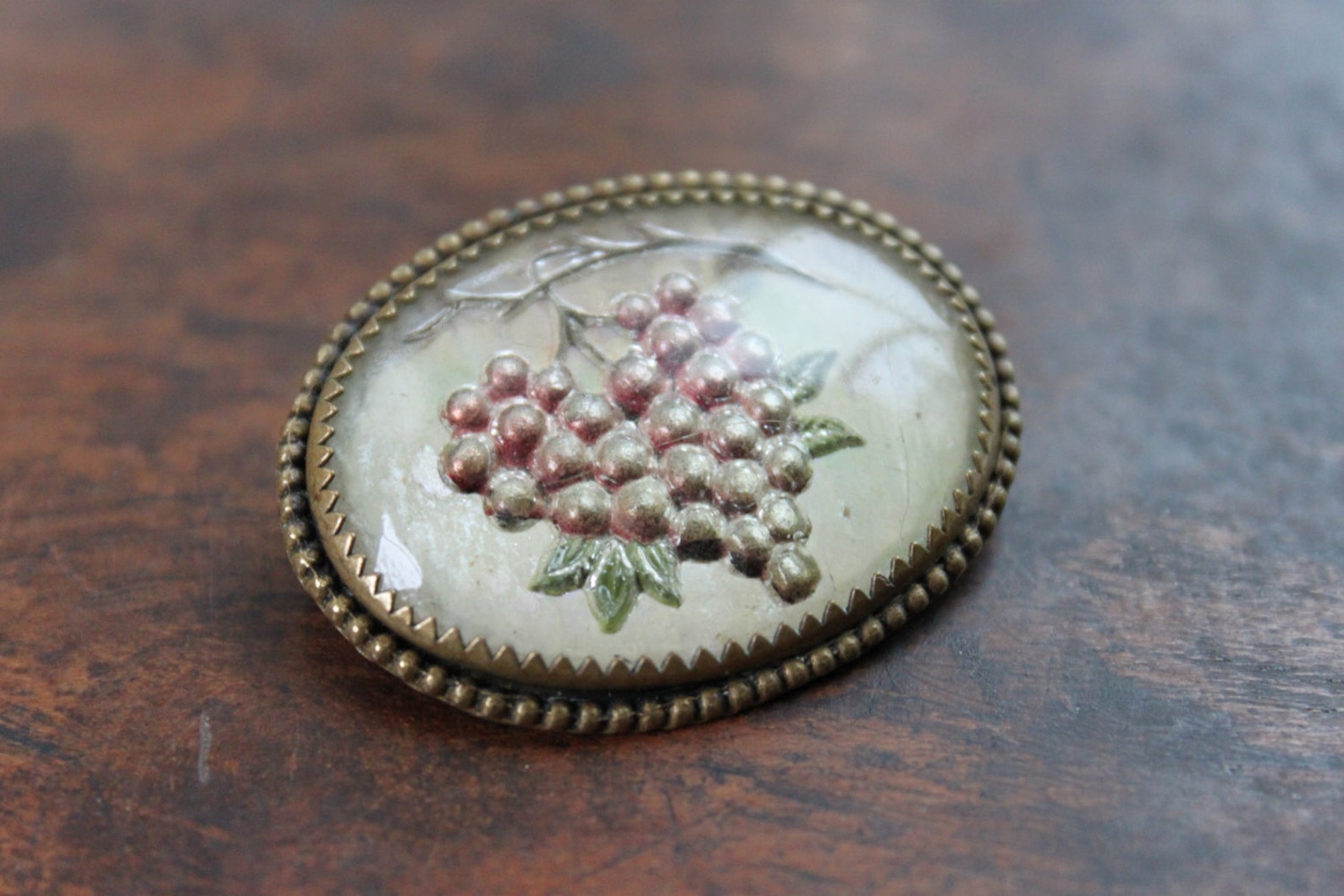 Antique Goofus Glass Tuscan Grape Brooch / Reverse Painted Etsy