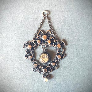 Authentic 1700s Georgian Black Dot Paste Sterling Heart Medallion Pendant / French Louis XVI Jewelry
