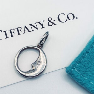 Pensionierter Vintage Tiffany & Co. Man in the Moon Sterling Charm Anhänger mit Original Box, Beutel und Karte