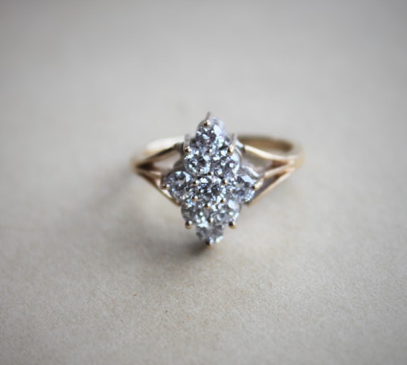 Vintage Estate 14k Gold Diamond Cluster Ring / Diamond Cocktail Ring with Appraisal