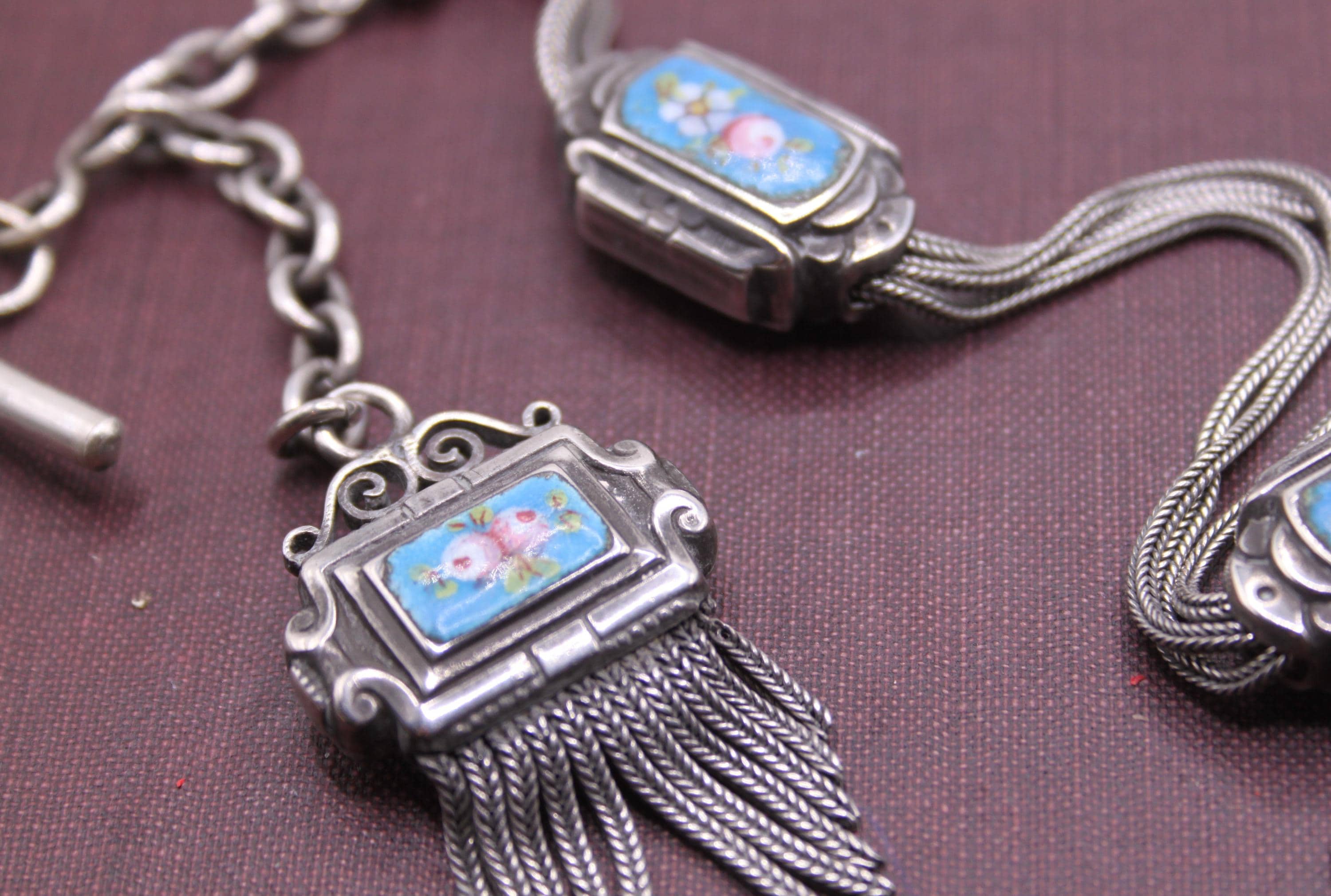 Antique French XIX Sterling Albertina Watch Chain Chatelaine