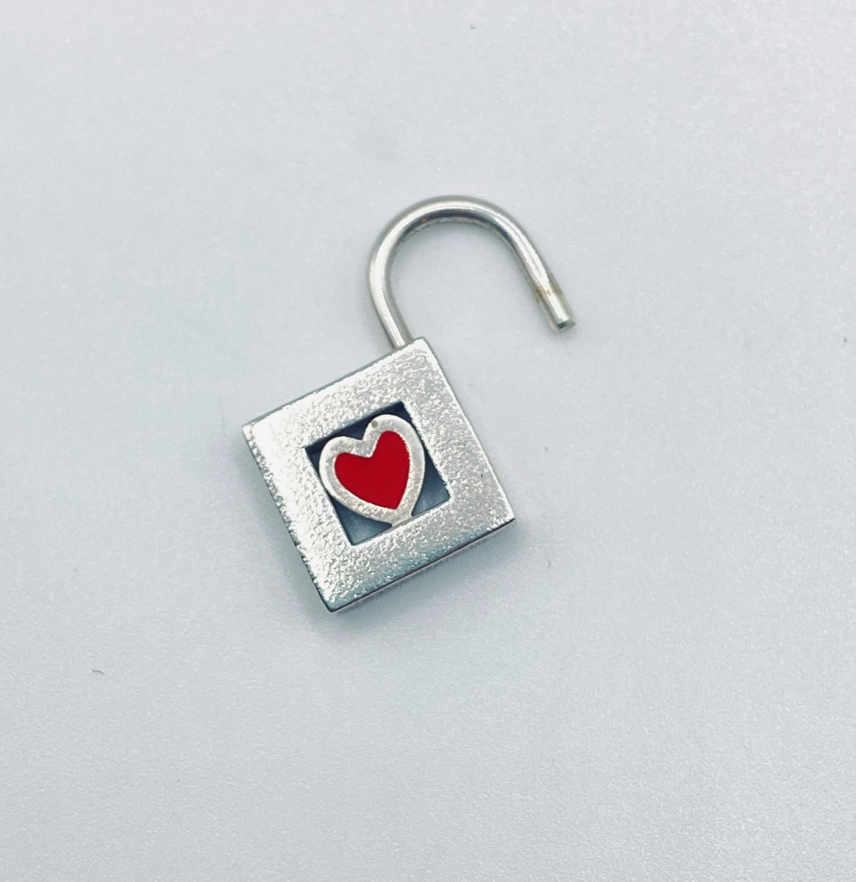 Vintage Tiffany & Co. Red Enamel Sterling Heart Opening Padlock
