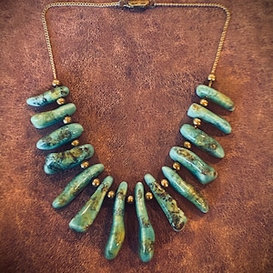 Large Mid-Century Turquoise Fringe Statement Artisan Necklace