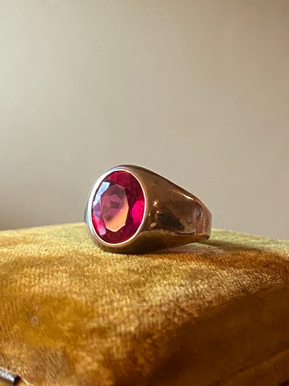 Victorian Ruby Red Spinel Sterling Signet Ring / S