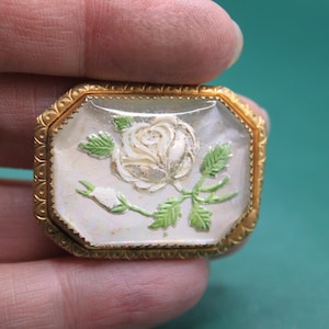 Antique Victorian Essex Crystal Grape Brooch / Edwardian Bacchus Reverse Carved Crystal Fruit Pin