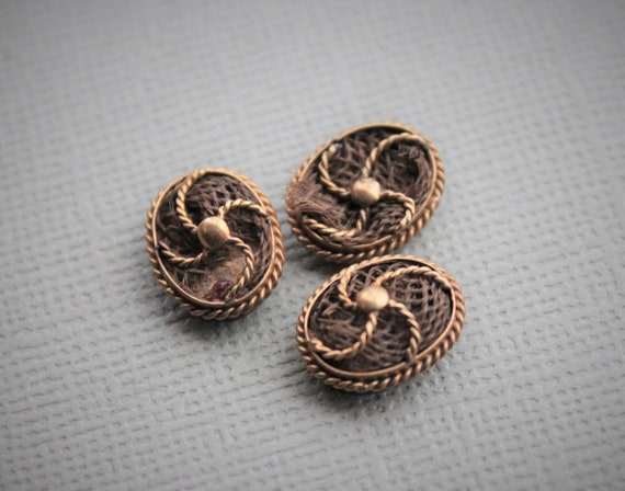 Tiny Victorian Hairwork Cuff Buttons / Mourning Co