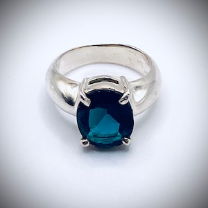 Vintage Sapphire Paste Sterling Statement Ring - Size 6 1/4